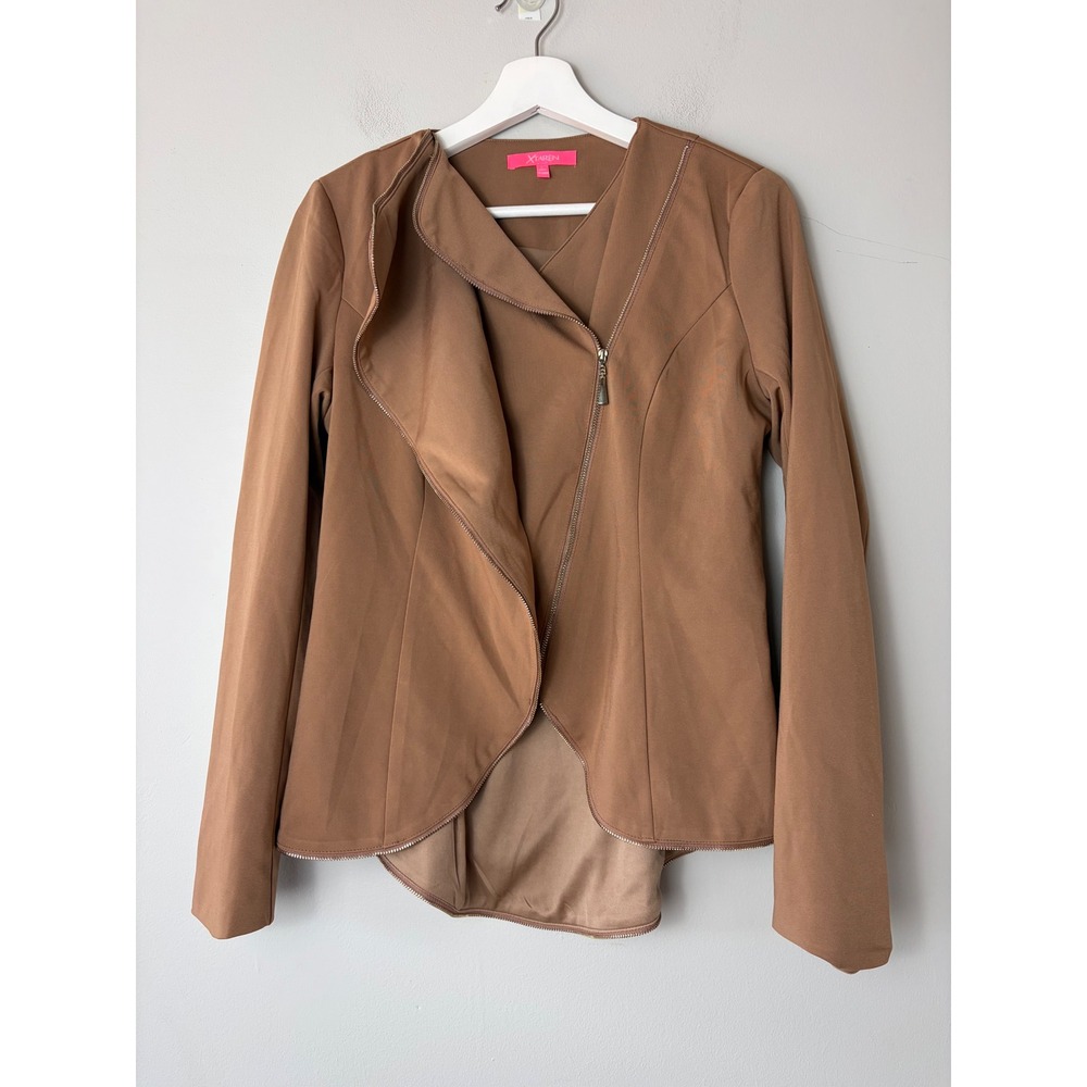 Xtaren Womens‎ Camel Brown Asymmetrical Zip Up Jacket XA8330 Size L